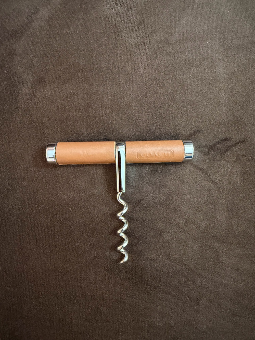 Coach Tan Leather & Silver Corkscrew Bar Accessory
